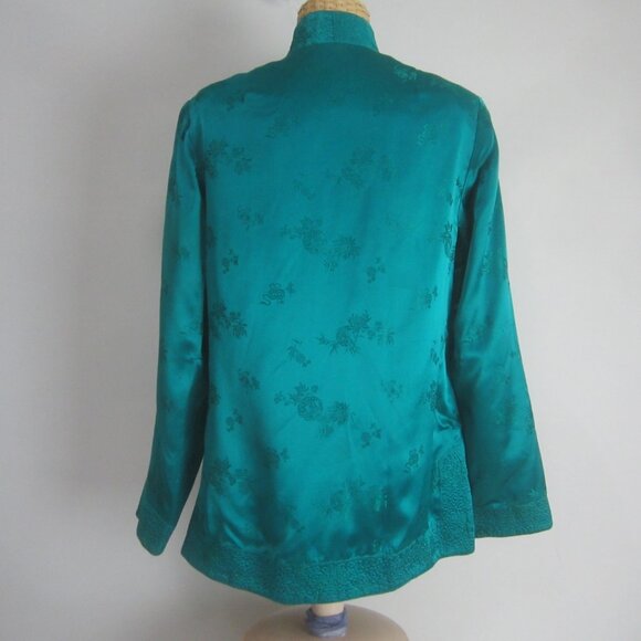 Vtg Solz Squirrel Womens M Turquoise Black Reversible Kimono Satin Jacket Blazer - Picture 6 of 13